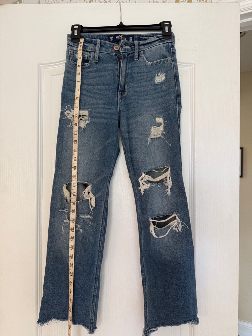Hollister Distressed Straight-Leg Jeans in Dark Blue